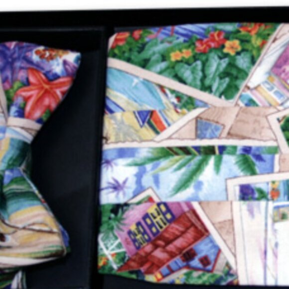 TROPICAL VACATION PLEATED CUMMERBUND & BOW TIE SET - Picture 1 of 1